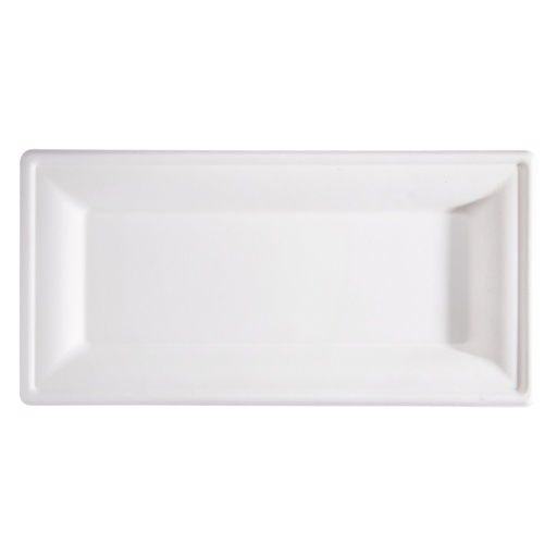 [D100113] 50 Piatti rettangolari monouso in canna da zucchero 26x13cm bianco Signor Bio
