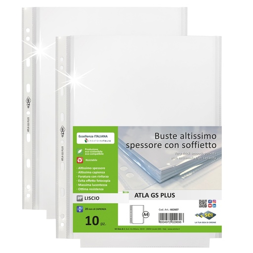 [D100147] 10 buste forate ATLA GS plus altissima capacitA' 22x30cm c/soffietto SEI ROTA