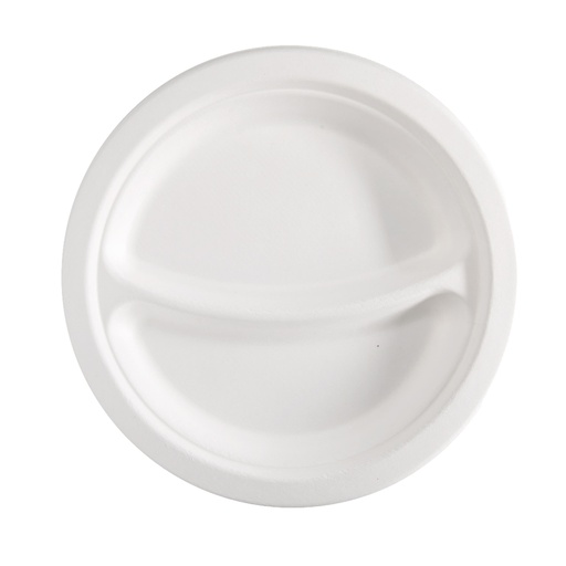 [D100168] 50 Piatti a 2 scomparti monouso in canna da zucchero D23cm bianco Signor Bio