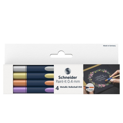 [D100258] Astuccio 4 Metallic Roller 050 punta 0.4mm colori assortiti Schneider