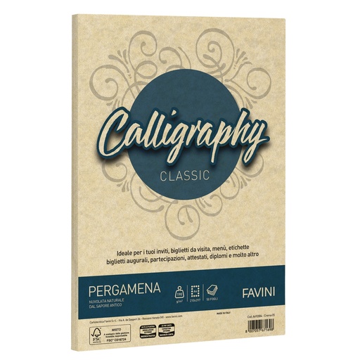 [D100404] Carta Calligraphy Pergamena 190gr A4 250fg crema 05 Favini