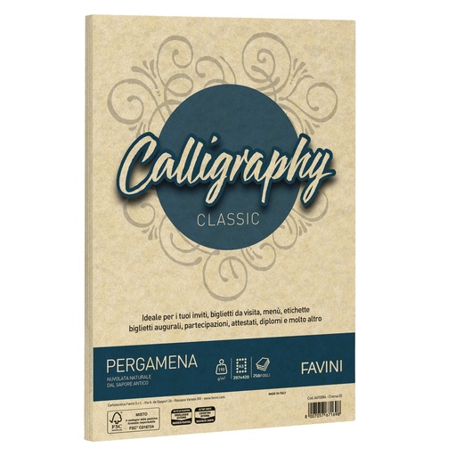 [D100407] Carta Calligraphy Pergamena 190gr A3 250fg crema 05 Favini