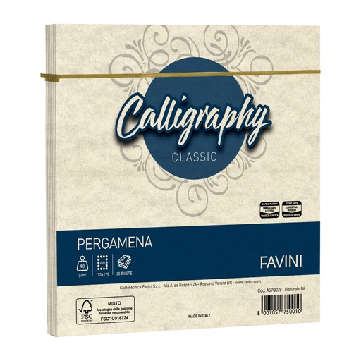 [D100411] 25 buste Calligraphy Pergamena 170x170mm 90gr naturale 06 Favini