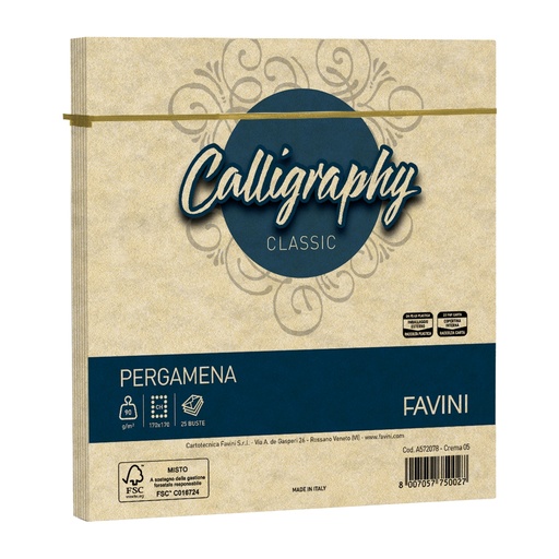[D100412] 25 buste Calligraphy Pergamena 170x170mm 90gr crema 05 Favini