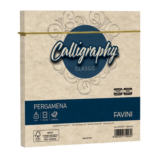 [D100413] 25 buste Calligraphy Pergamena 170x170mm 90gr sabbia 02 Favini