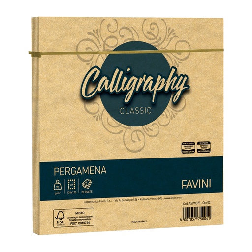 [D100414] 25 buste Calligraphy Pergamena 170x170mm 90gr oro 03 Favini