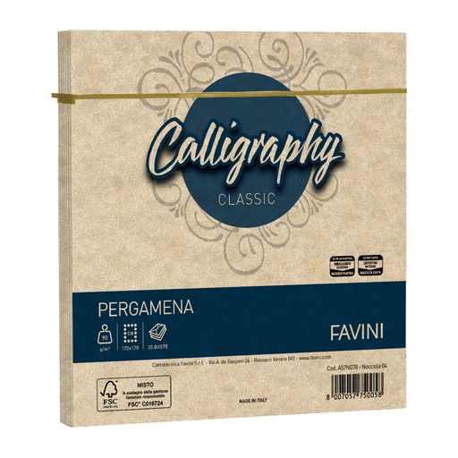 [D100415] 25 buste Calligraphy Pergamena 170x170mm 90gr nocciola 04 Favini