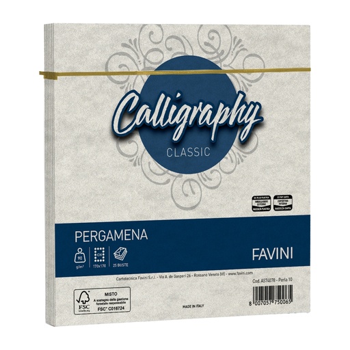 [D100416] 25 buste Calligraphy Pergamena 170x170mm 90gr perla 10 Favini