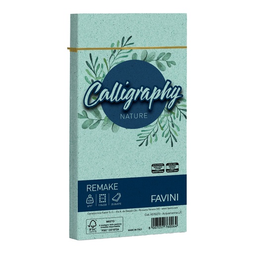 [D100421] 25 buste Calligraphy Remake 120gr 110x220mm aquamarina Favini