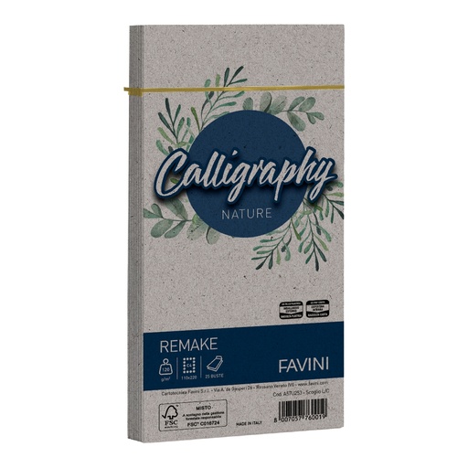 [D100423] 25 buste Calligraphy Remake 120gr 110x220mm scoglio Favini