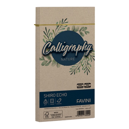 [D100425] 25 buste Calligraphy Shiro Eco 120gr 110x220mm legno Favini