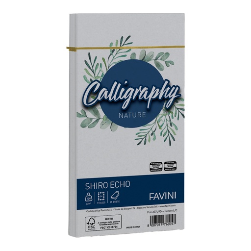 [D100426] 25 buste Calligraphy Shiro Eco 120gr 110x220mm cenere Favini