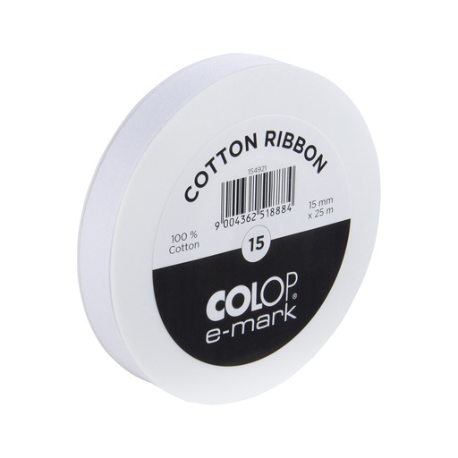 [D100568] Nastro in cotone E-mark 15mmx25m bianco Colop