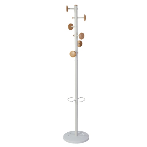 [D100614] Appendiabiti a 6 ganci + 3 miniganci 175cm bianco/legno Music Alba