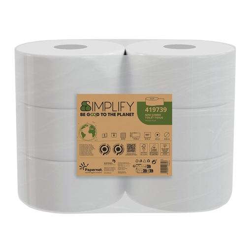 [D100616] Pacco 557 strappi Carta Igienica MiniJumbo goffratura mini SIMPLIFY Papernet