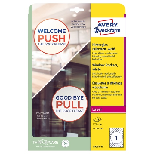 [D100678] Adesivi per finestre in carta con pellicola D200mm 1adesivo/fg laser Avery