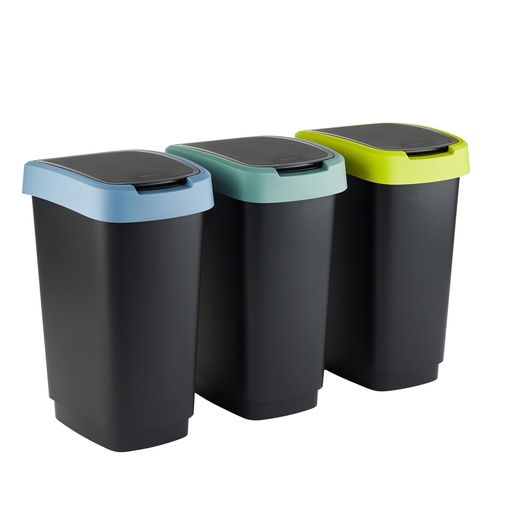[D100728] Kit 3 pattumiere c/coperchio basculante 50Lt (grigio/verde/lime) Rotho