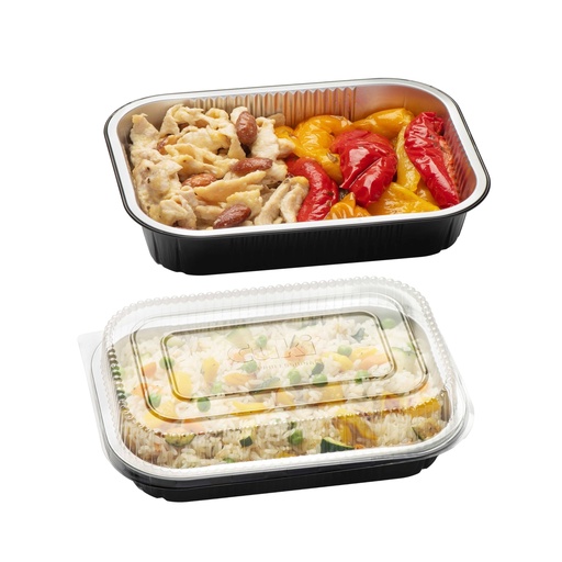 [D100745] Pack 25 Contenitori alluminio stirato 2 porzioni + coperchio in R-PET Cuki