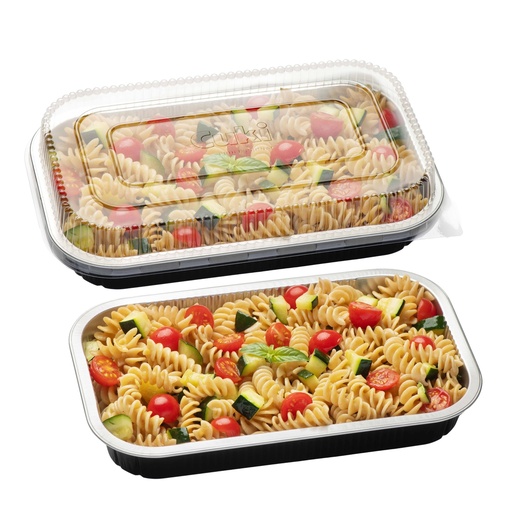 [D100746] Pack 25 Contenitori alluminio stirato 4 porzioni + coperchio in R-PET Cuki