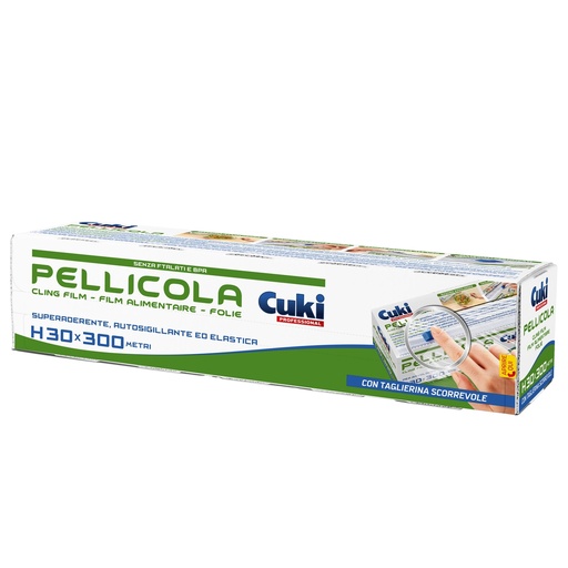 [D100768] Roll pellicola trasparente PVC H300mm x 300mt con seghetto Cuki Professional