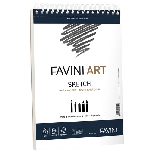 [D100788] Blocco spiralato Sketch Favini Art 40fg 90gr/m2 f.to 23x29,7cm
