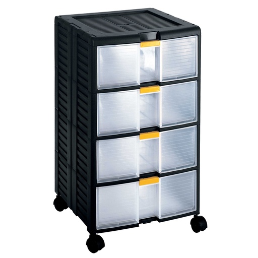 [D101102] Cassettiera modulare con maniglia 4 cassetti e ruote nero trasparente Store-Age