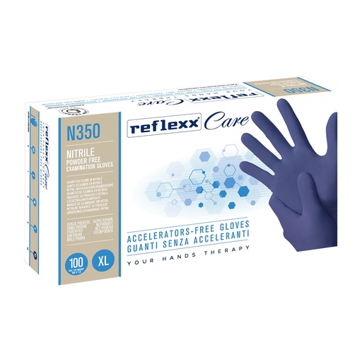 [D101267] Conf 100 guanti nitrile ipoallergenici N350 s/acceleranti taglia XL blu Reflexx
