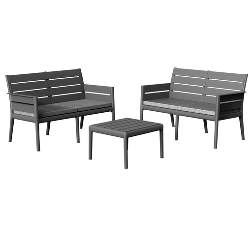[D101327] Salotto Panka 1 divano + 2 poltrone + 1 tavolo antracite Grandsoleil