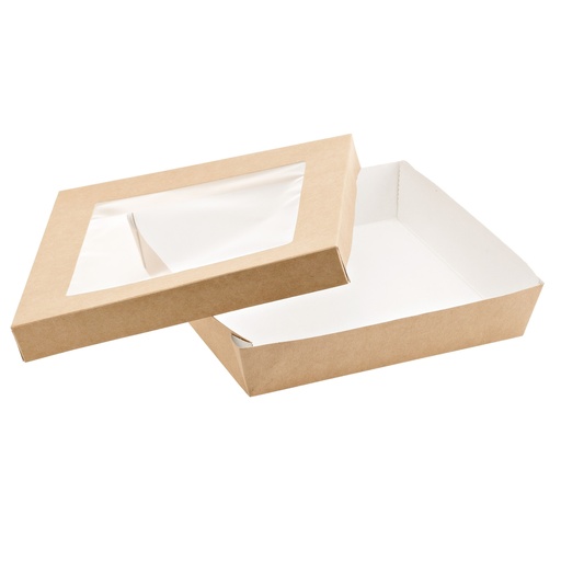 [D101415] 20 Scatola da asporto c/finestra trasparente carta kraft + PE 18x18x5hcm Leone