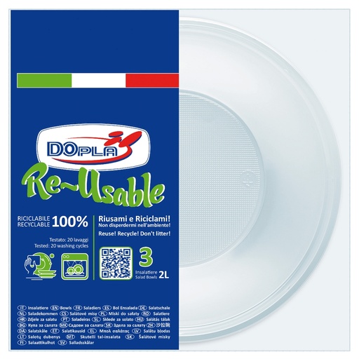 [D101416] 3 Insalatiere 2lt in PS Reuse bianco Dopla