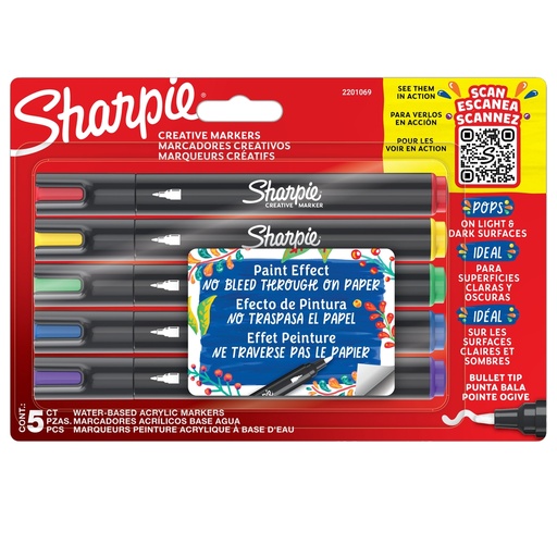 [D101500] Astuccio 5 marcatori acrilici punta tonda colori assortiti Sharpie