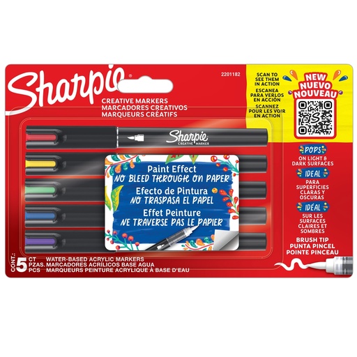 [D101502] Astuccio 5 marcatori acrilici punta brush colori assortiti Sharpie