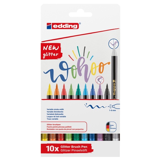 [D101551] Astuccio 10 pennarelli brush 1340 colori glitter assortiti Edding