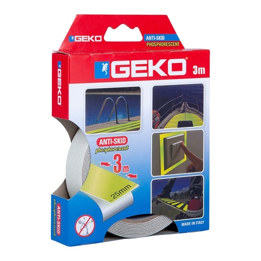 [D101805] Nastro adesivo antiscivolo fosforescente ANTISLIP 25mm x 3mt Geko