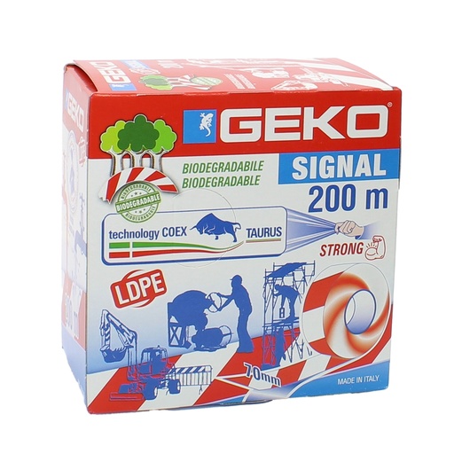 [D101811] Nastro segnaletico SIGNAL 70mm x 200mt bianco/rosso biodegradabile Geko