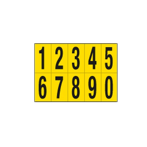 [D101816] Foglio con 10 numeri autoadesivi da 0 a 9 nero/giallo 56x99mm