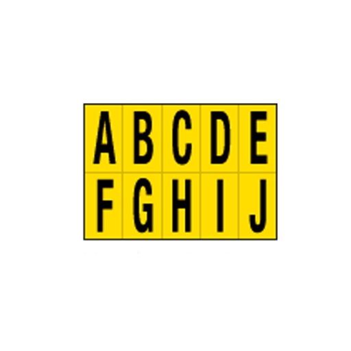 [D101823] Foglio con 10 lettere autoadesivi da A a J nero/giallo 56x99mm
