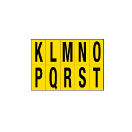 [D101824] Foglio con 10 lettere autoadesivi da K a T nero/giallo 56x99mm