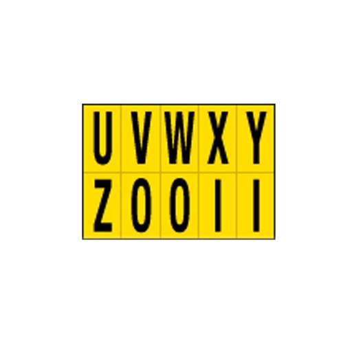 [D101825] Foglio con 10 lettere autoadesivi da U a Z nero/giallo 56x99mm