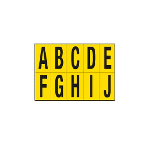 [D101832] Foglio con 10 lettere autoadesive da A a J nero/giallo 70x124mm