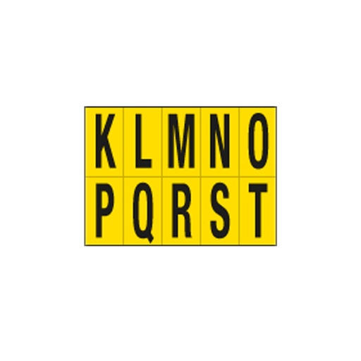 [D101833] Foglio con 10 lettere autoadesive da K a T nero/giallo 70x124mm