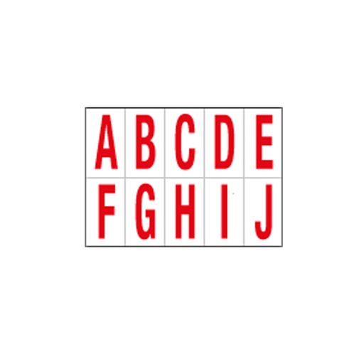[D101835] Foglio con 10 lettere autoadesive da A a J rosso/bianco 70x124mm