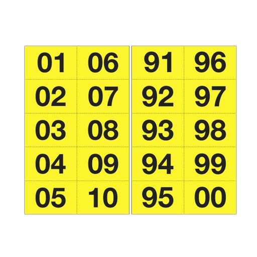 [D101841] Kit numeri adesivi da 01 a 99 nero/giallo 44x34mm