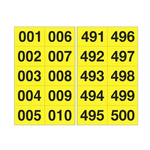 [D101842] Kit numeri adesivi da 001 a 500 nero/giallo 45 x 24mm