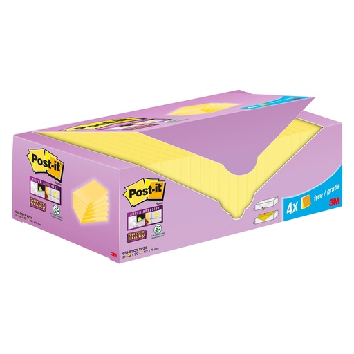 [D101854] Cf20+4pz blocco 90fg.Post-itR Super Sticky 76x127mm655-SSCY-VP24 giallo Canary