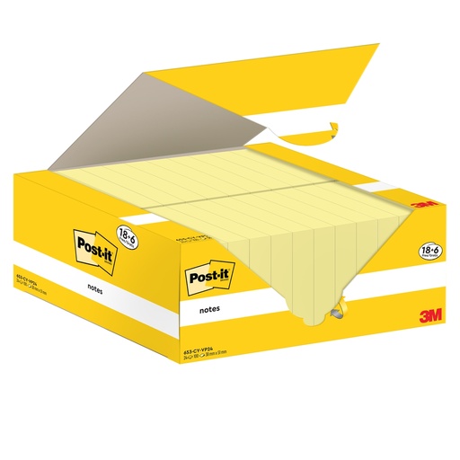 [D101855] Cf. 18+6pz blocco 100fg.Post-itR Notes 38x51mm 653-CY-VP24 giallo Canary