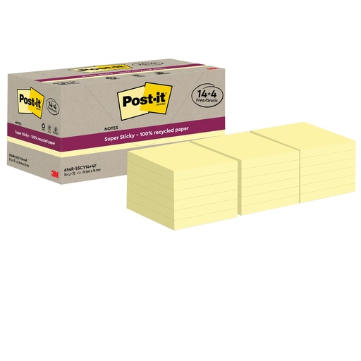 [D101859] Cf. 14+4pz blocco 70fg Post-itRSuperSticky Green 76x76mm 654R-SSCY14+4 giallo