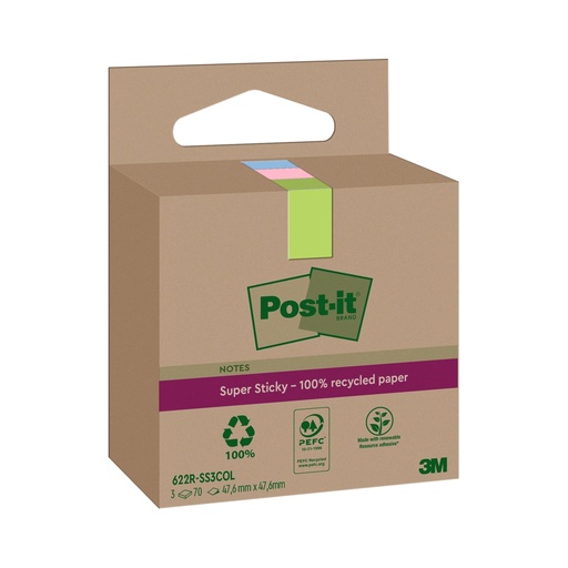 [D101864] Cf. 3pz blocco 70fg Post-itRSuperSticky Green 47,6x47x6mm 622R-SS3COL pastello