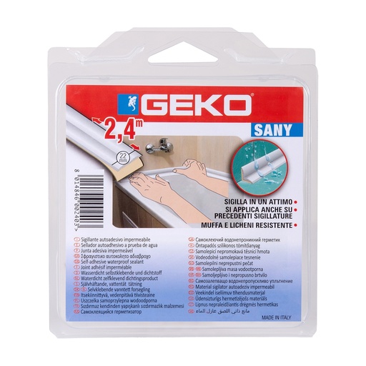 [D101951] Sigillante adesivo per doccia e lavabi SANY 22mm x 2,4mt bianco Geko