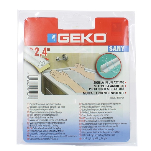 [D101952] Sigillante adesivo per doccia e lavabi SANY 40mm x 2,4mt bianco Geko